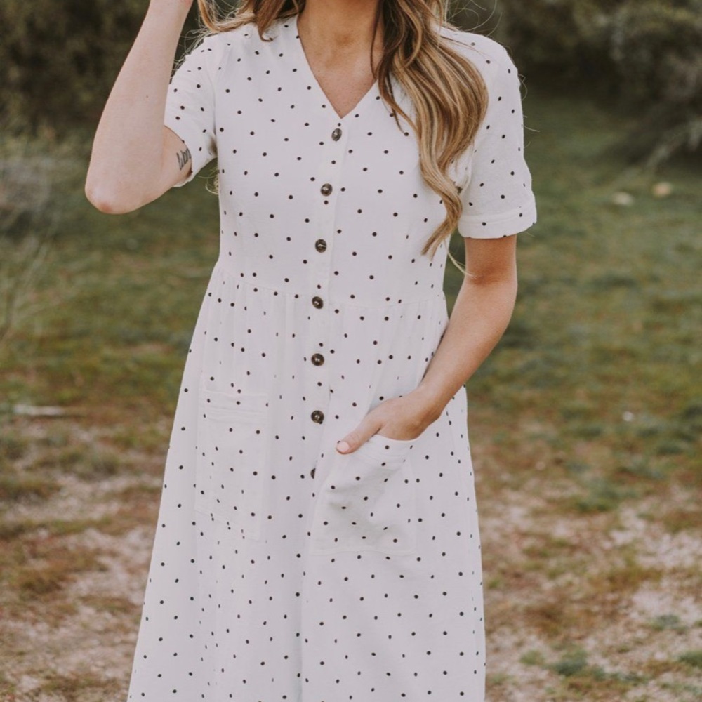 The Dido Polka Dot Midi in Ivory dress